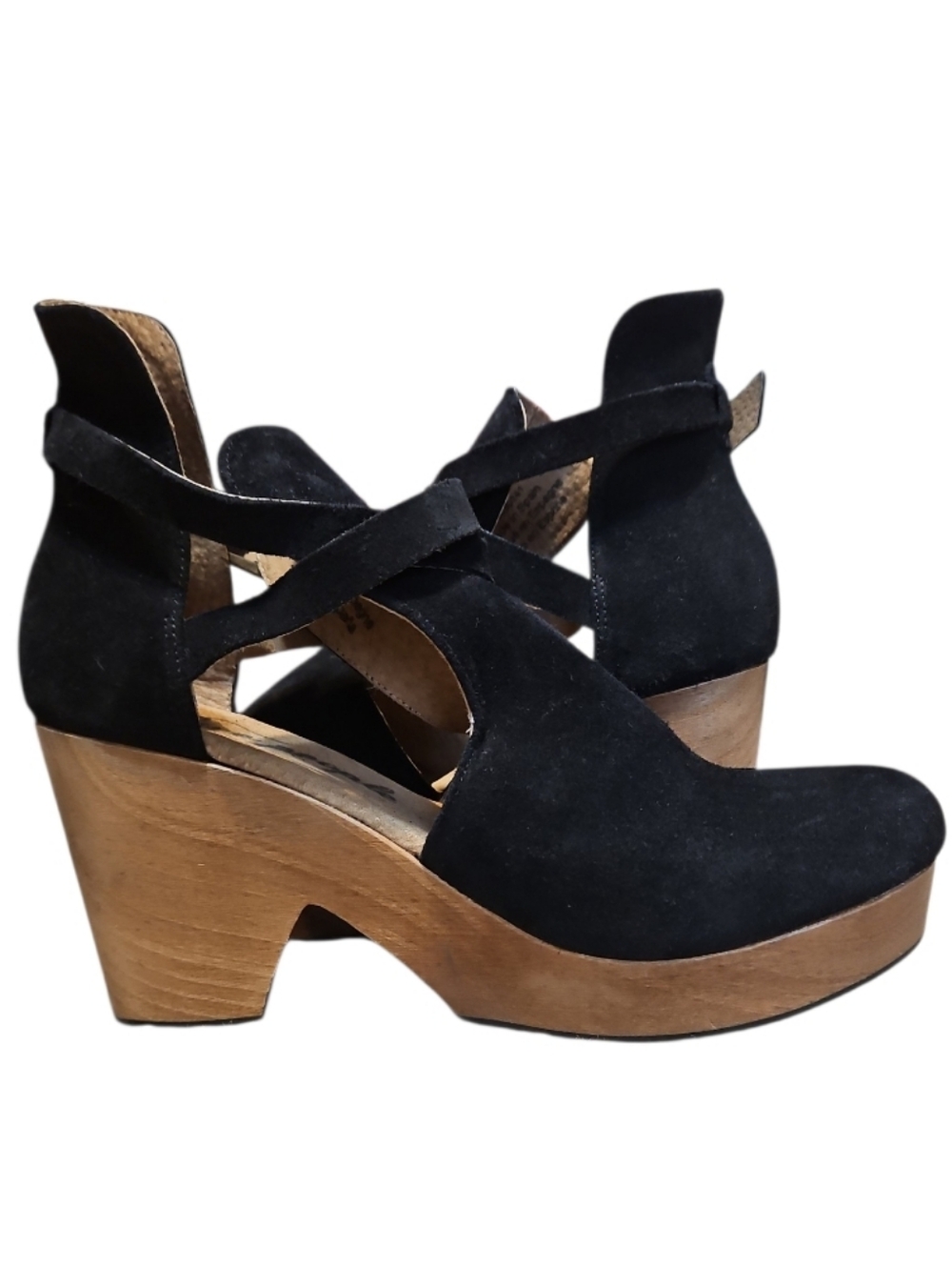 Free People Cedar Black Suede Clog Criscross Clog Platform Sandals - Picture 4 of 14